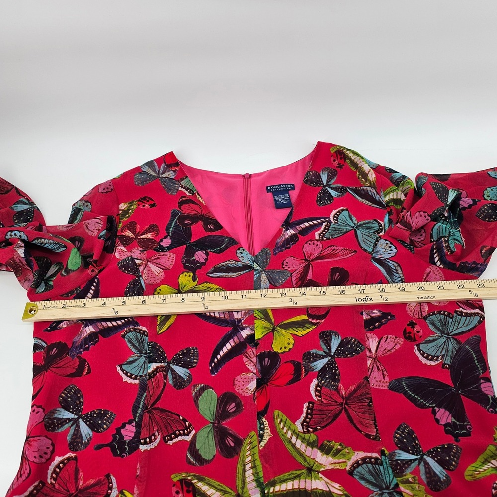 Doncaster Collection Pink Butterfly Print V-Neck Long Sleeve Shift Dress Size 16 - Picture 3 of 10